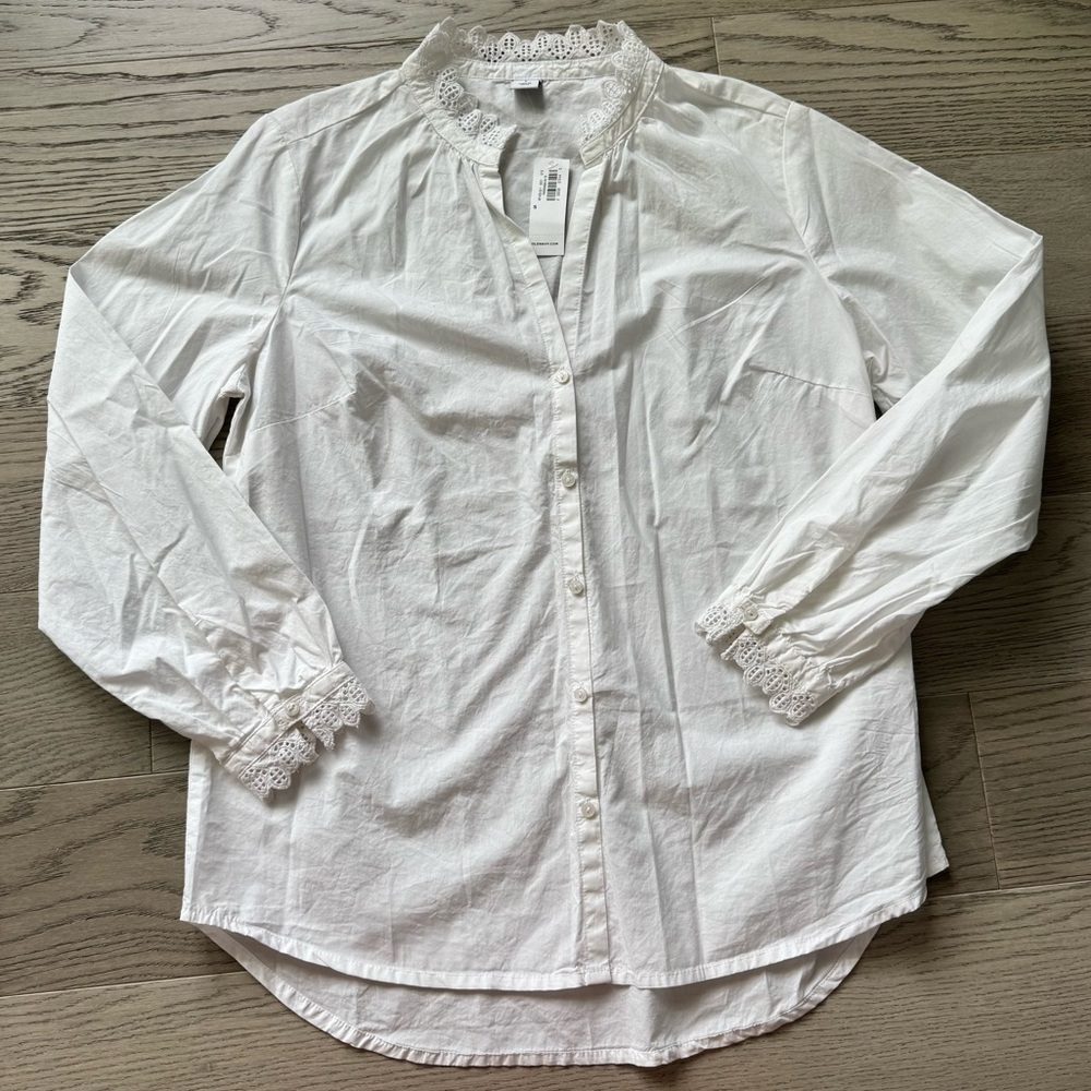 NWT Old Navy White Button Down Shirt with Lace Trim